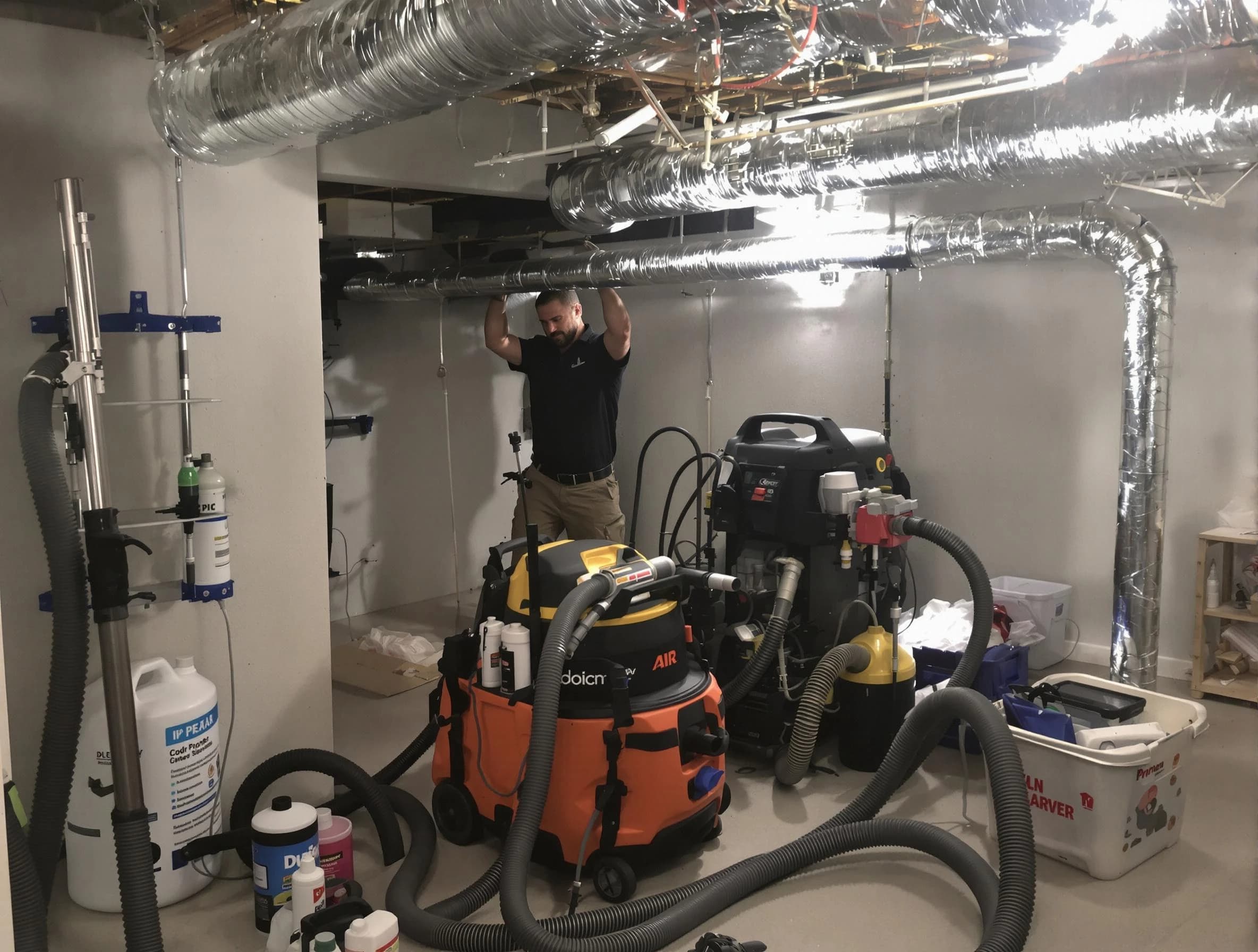 Berthoud Air Duct Cleaning specialist performing professional mold removal from air ducts using safety equipment in Berthoud