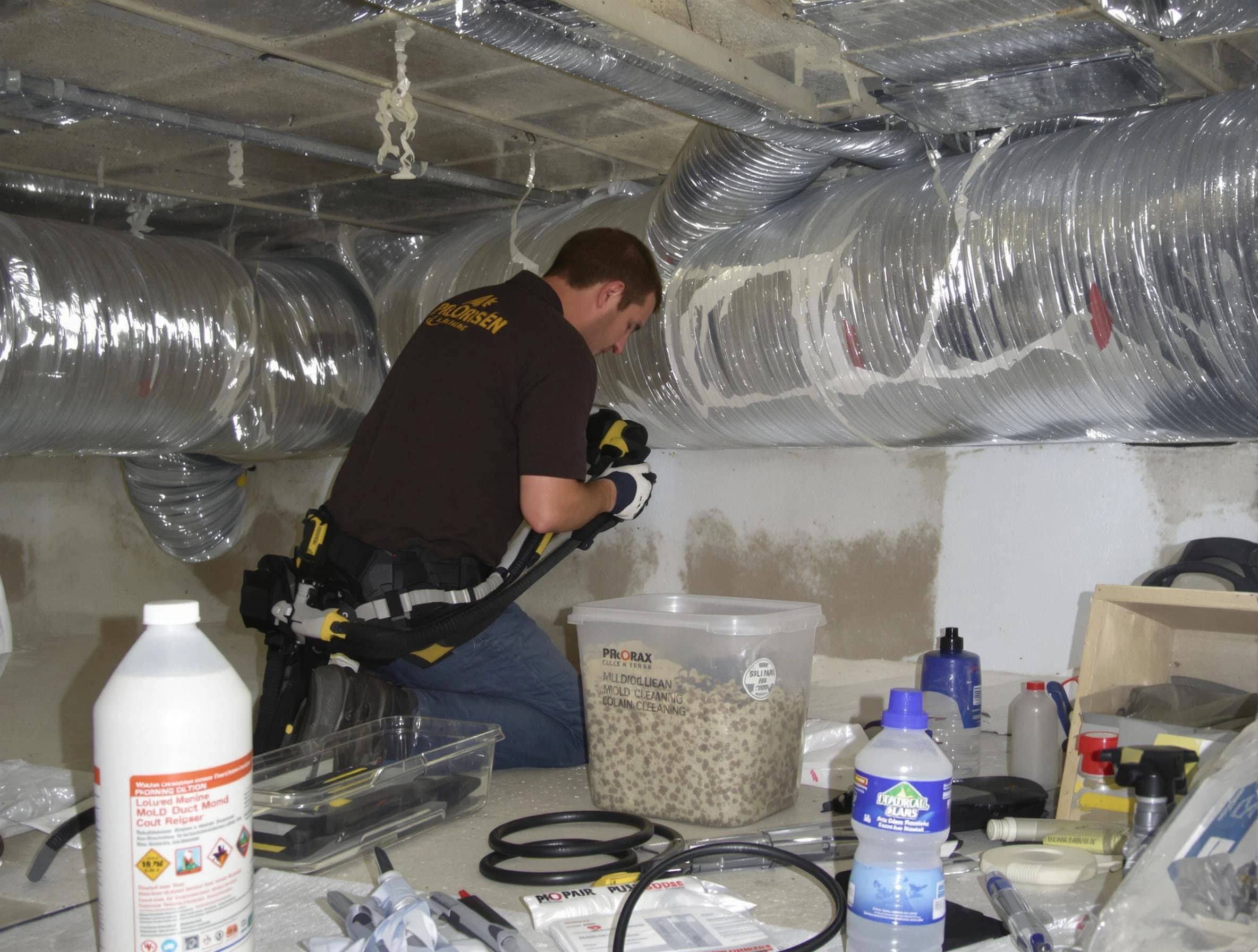 Berthoud Air Duct Cleaning specialist performing professional mold removal from air ducts in Berthoud