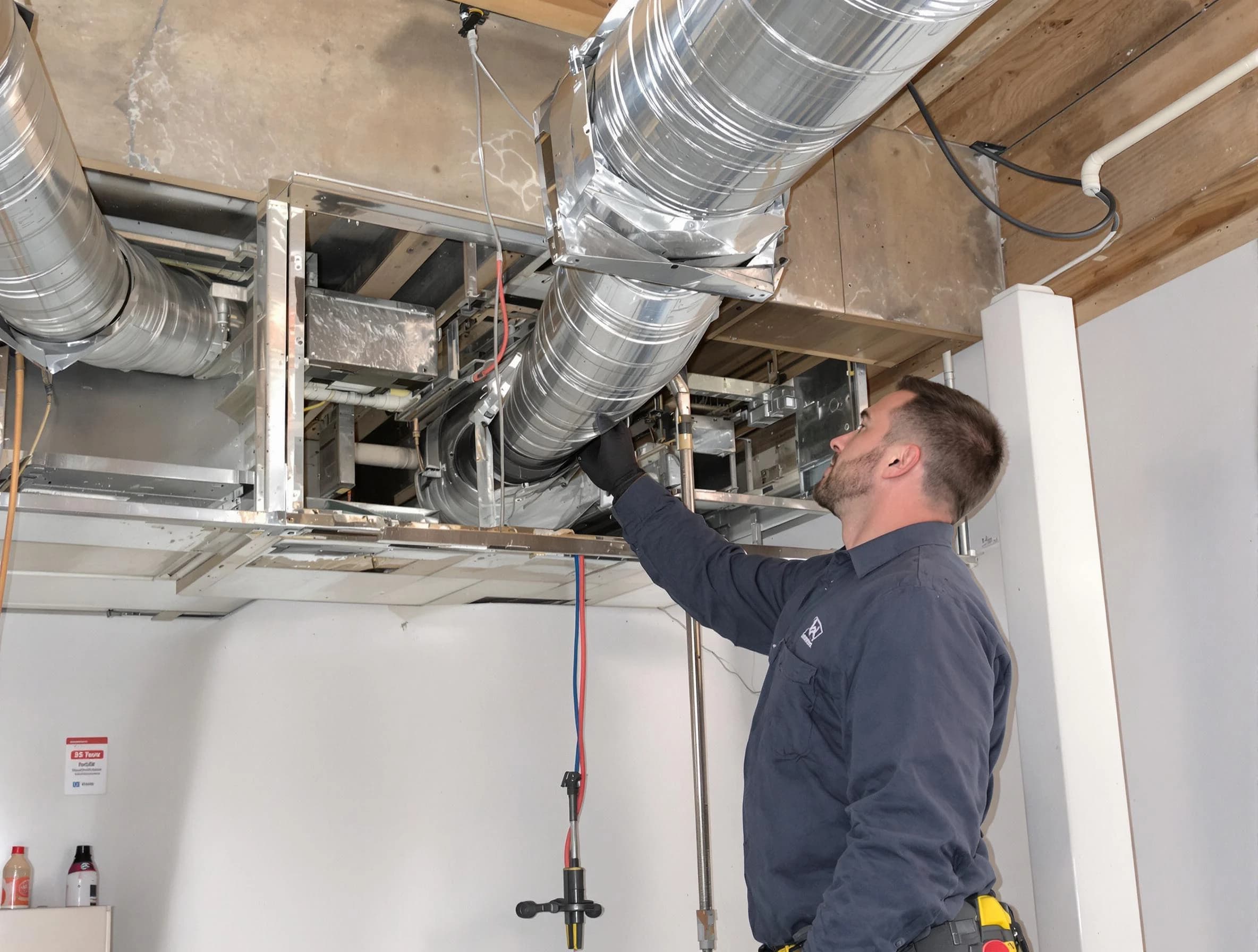 Berthoud Air Duct Cleaning technician performing professional air duct repair using specialized tools in Berthoud
