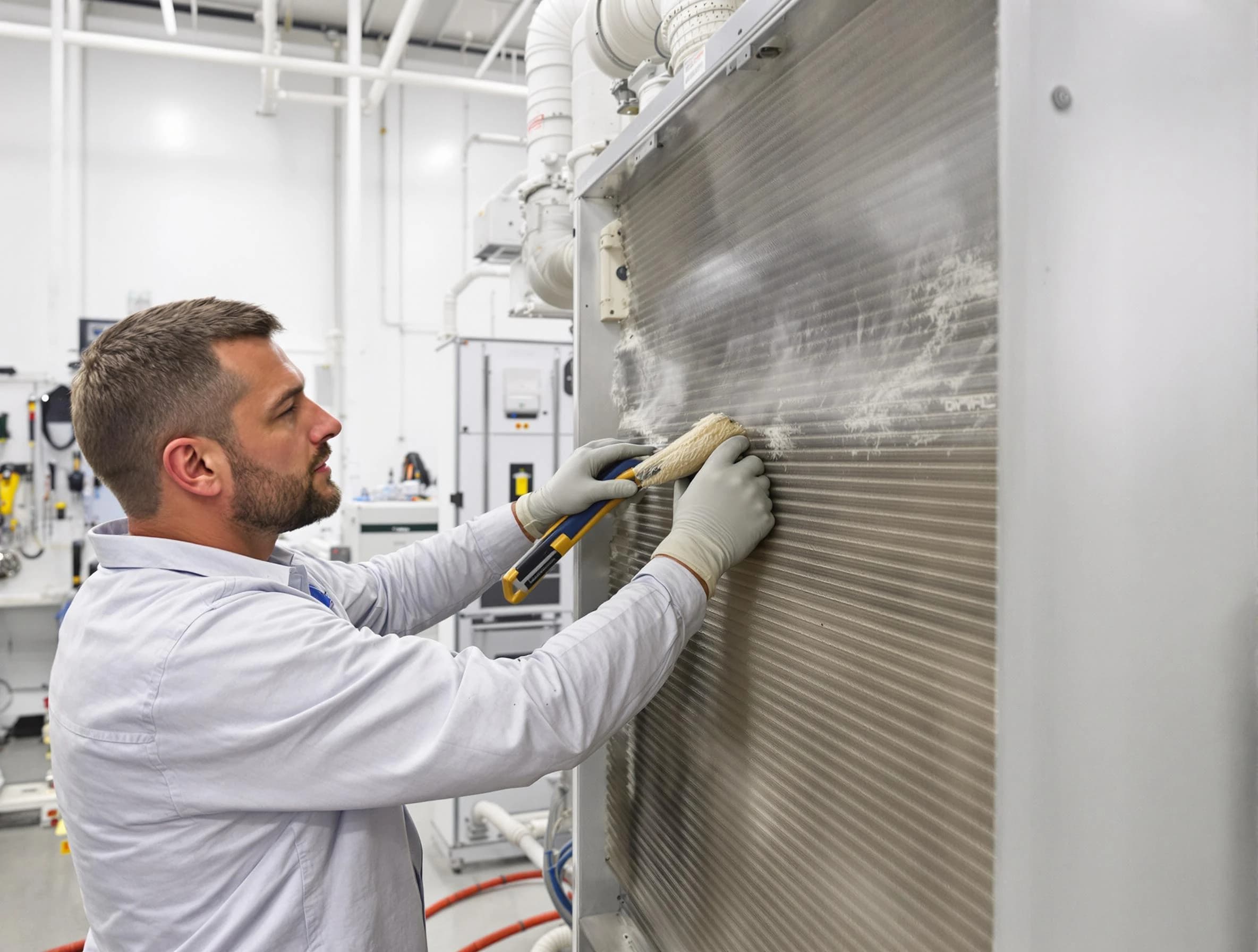 Berthoud Air Duct Cleaning technician performing precision commercial coil cleaning at a Berthoud business