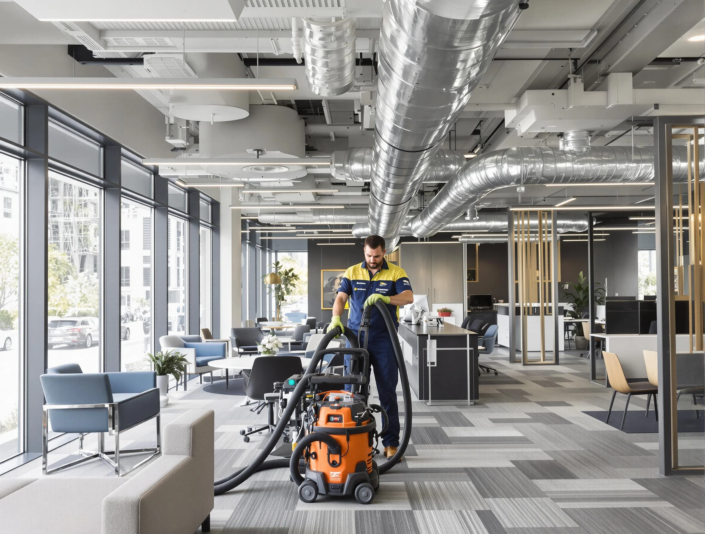 Berthoud Air Duct Cleaning team performing thorough commercial duct cleaning at a Berthoud business center