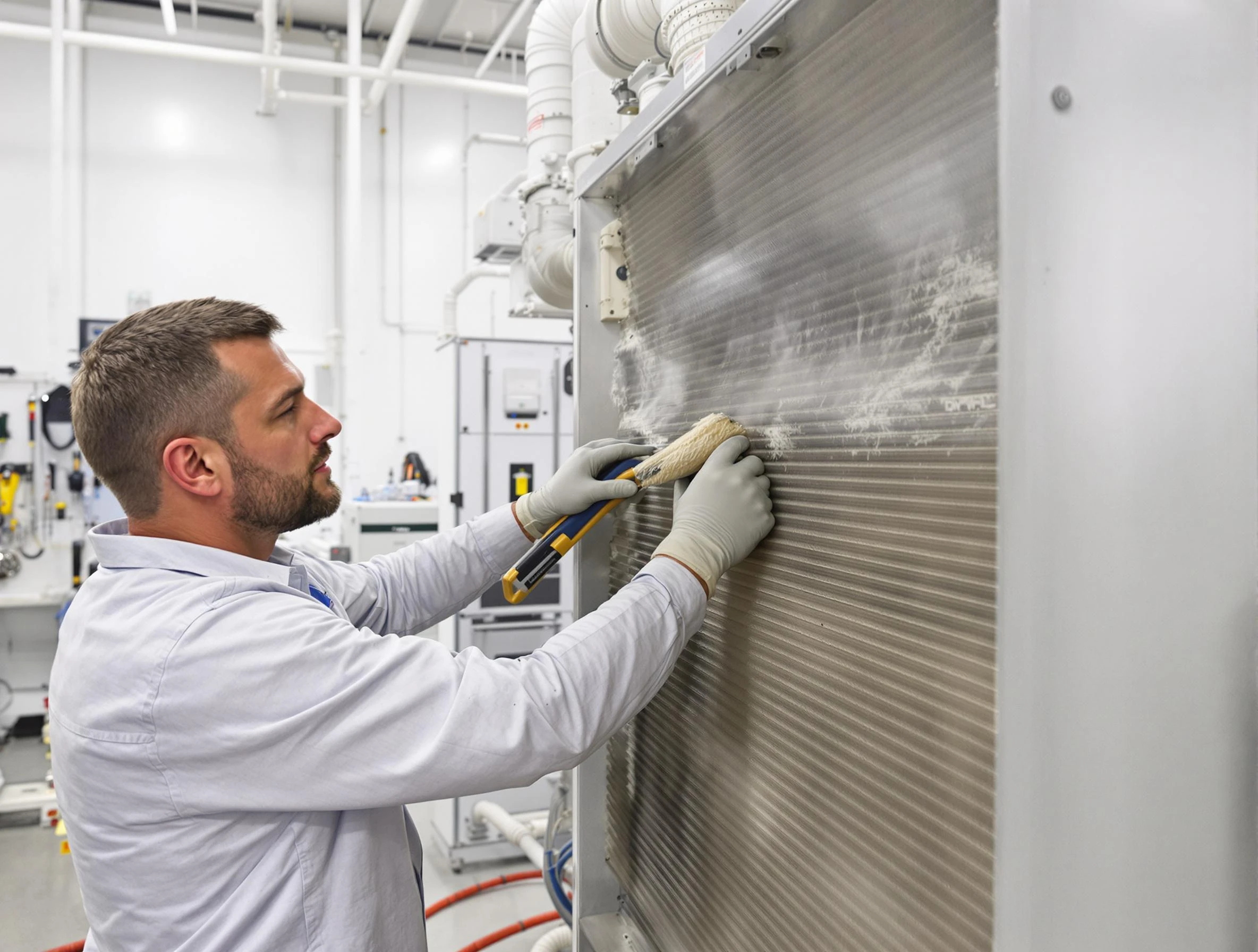 Berthoud Air Duct Cleaning technician performing precision commercial coil cleaning at a Berthoud business